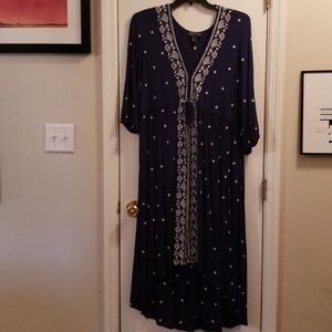 Navy Hi-Low Embroidered Dress